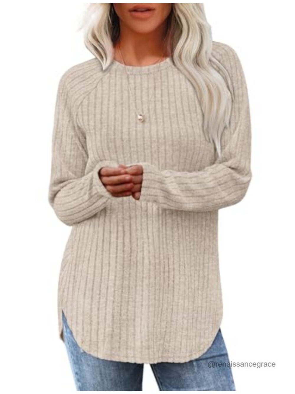 Long Sleeve Tunic Top Loose Fit Curved Hem Pullover Women